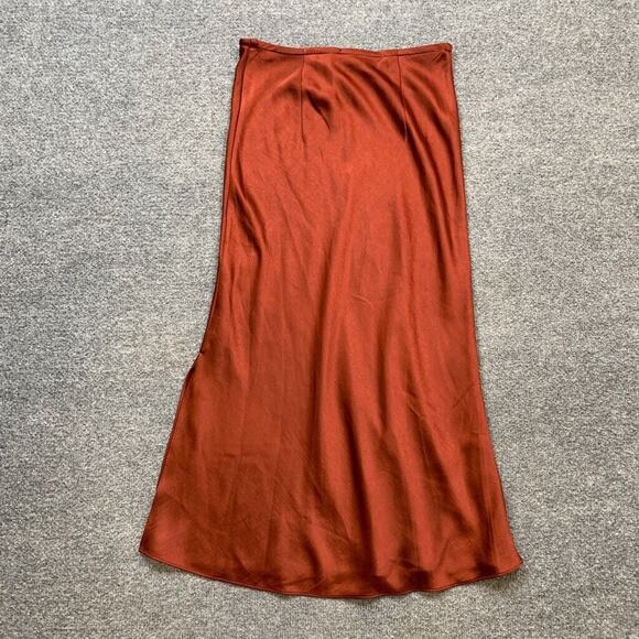 Madewell Skirt Womens 0 Cocoa Satin Slip Pull On Drawstring Side Slit Midi - Picture 8 of 10